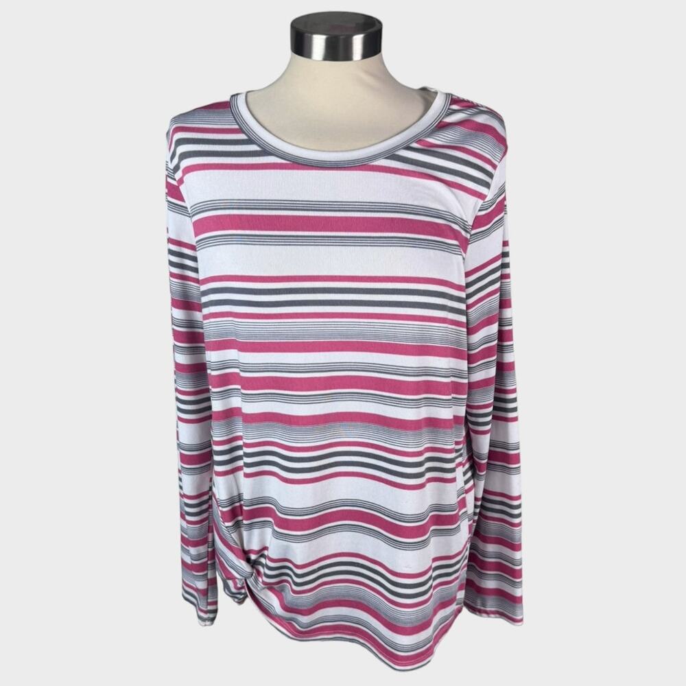 Massini Large Polyester Long Sleeve Pink White Stripe Gray